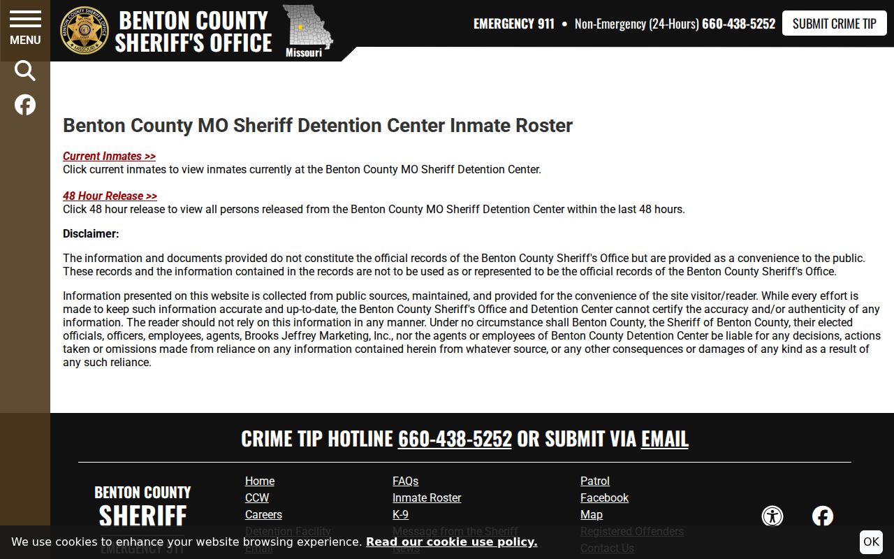 Benton County arrest record roster accuracy and authenticity disclaimer