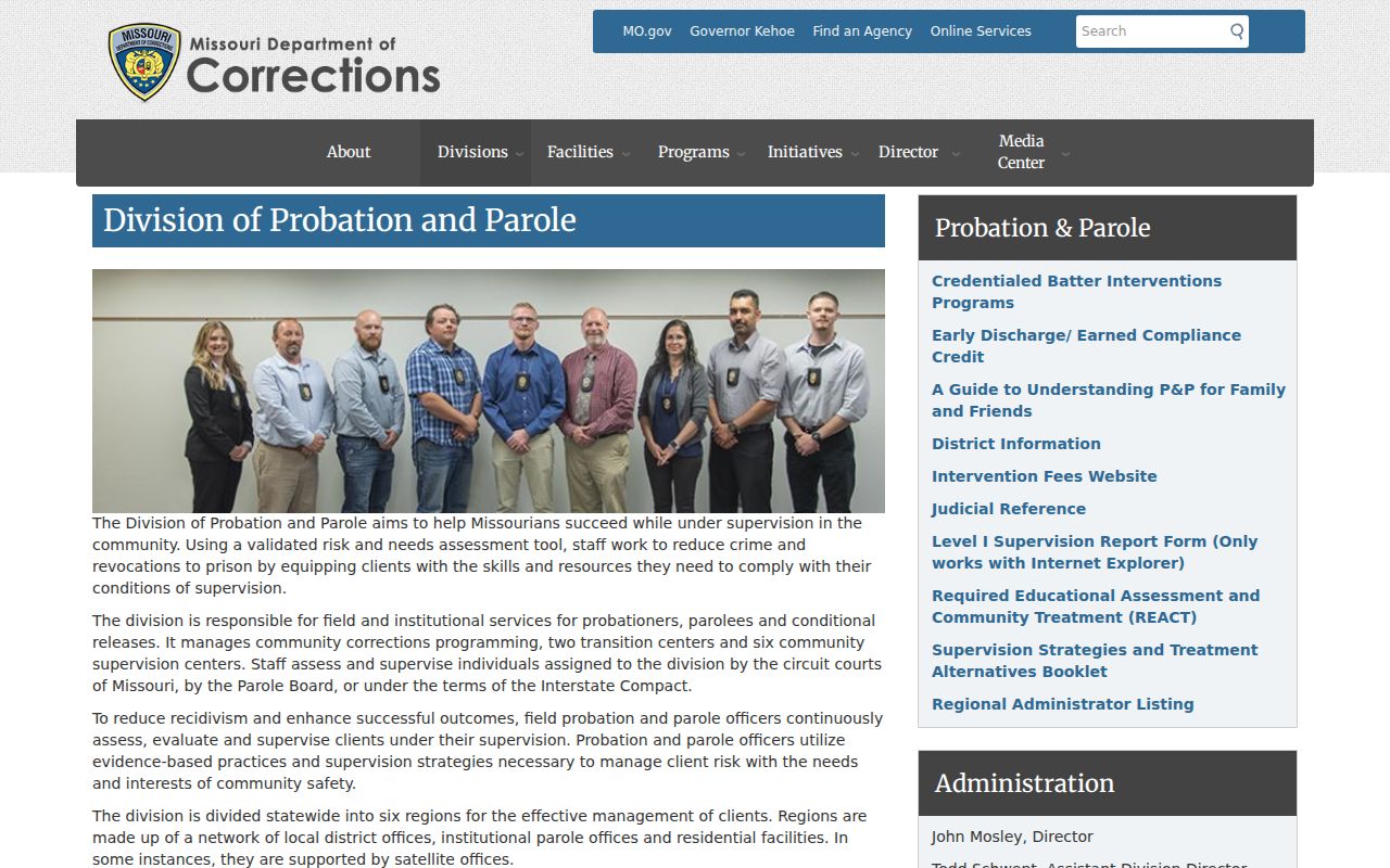 Cole Camp criminal record supervision context on the official Missouri probation and parole page
