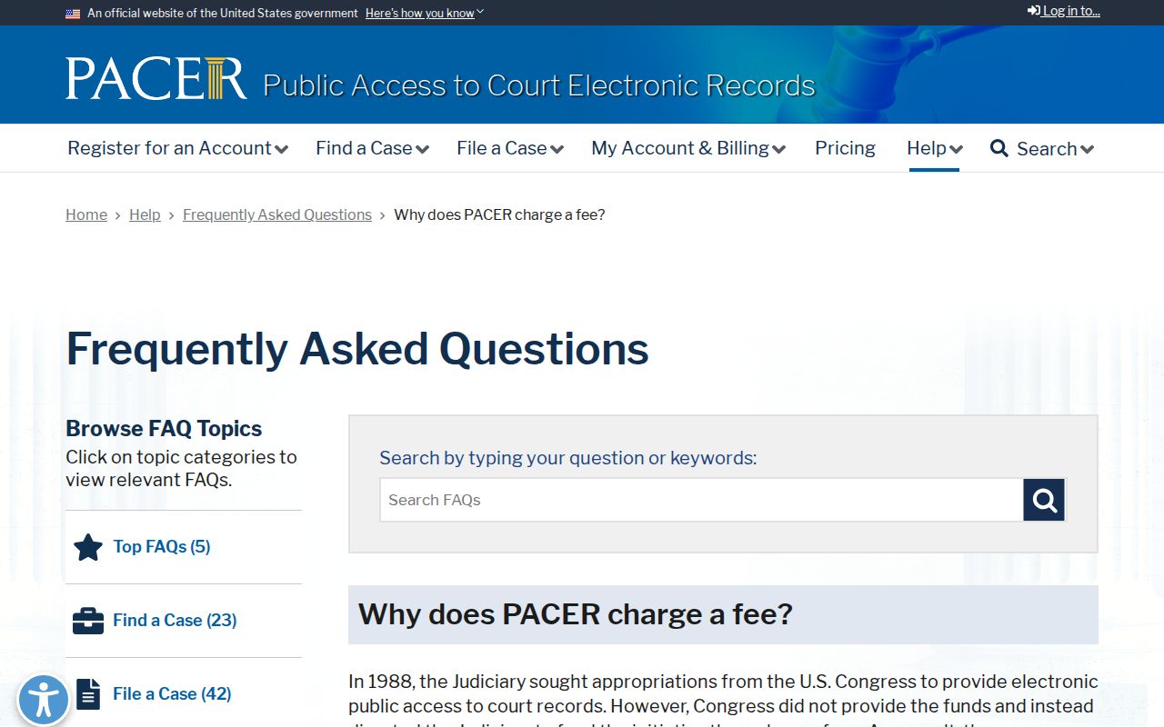 Benton County criminal court case access through federal PACER fee guidance