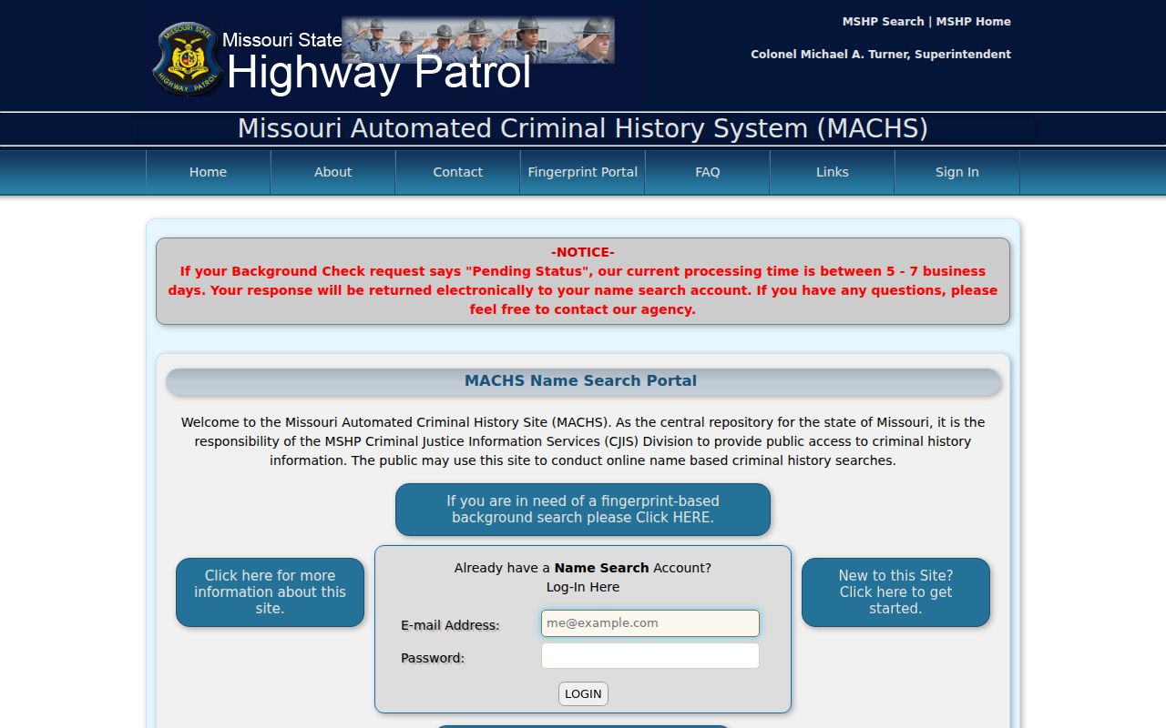 Benton County criminal history MACHS name search screen