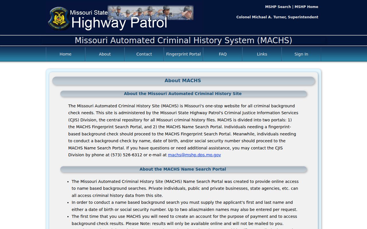 Lincoln criminal history name search requirements on the official MACHS page
