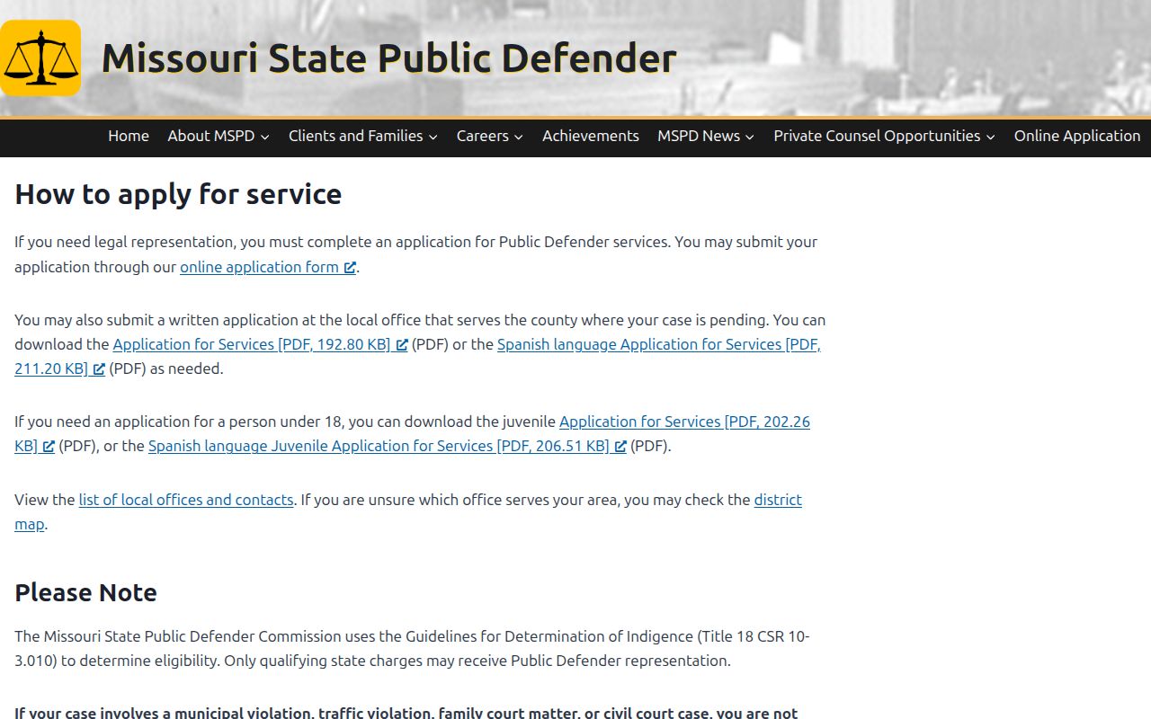 Lincoln criminal case record route to the official Missouri public defender application